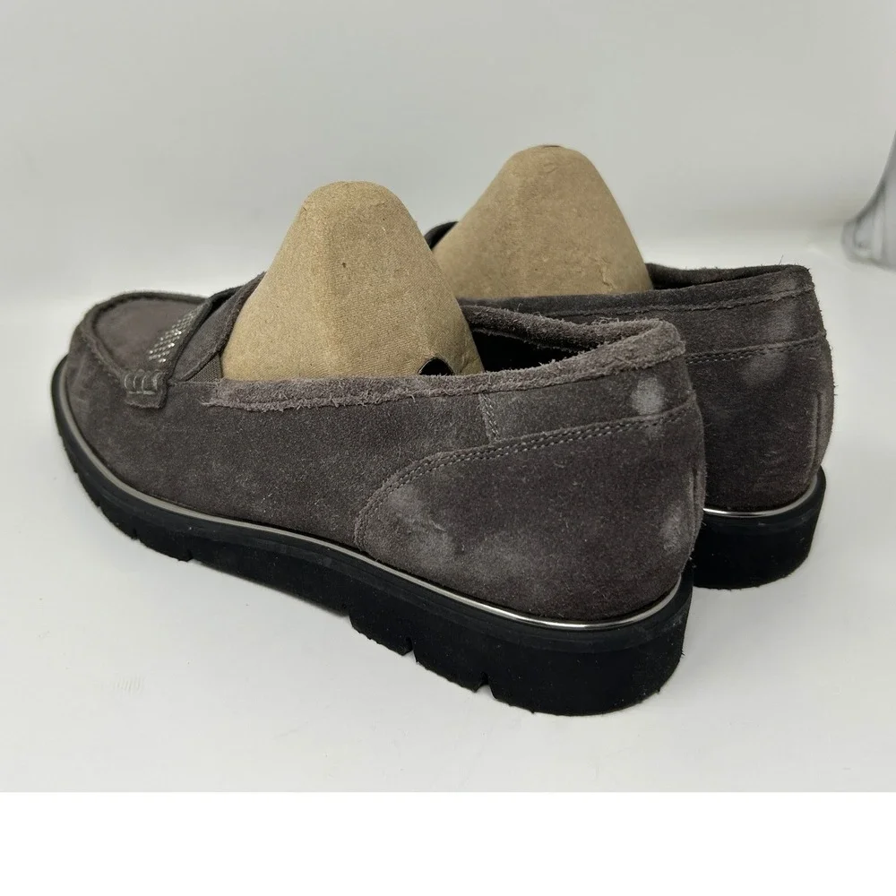 Ara HighSoft Men 6.5 Grey Suede Studded Platform Loafers Moc Toe Shoes Cushioned